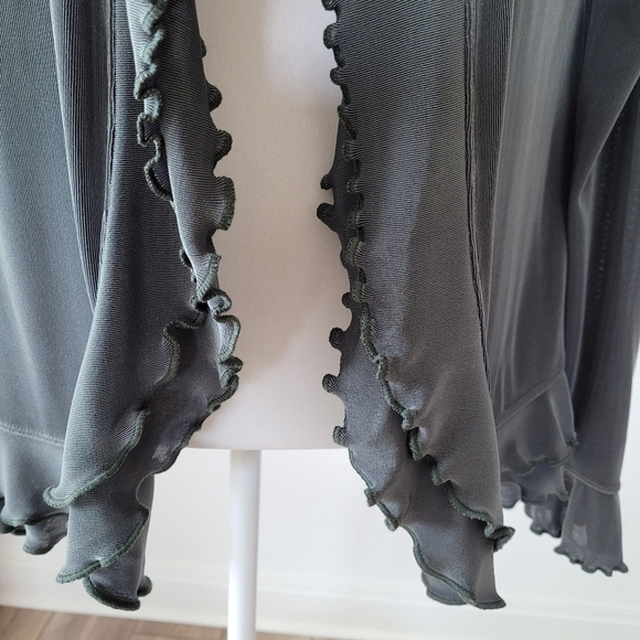 New Boston Proper Olive Green Ruffled Stretch Cardigan, size M - Picture 3 of 9